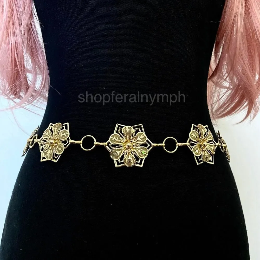 Gold Y2K Star Flower Open Ring Waist Chain Belt, Fits 23-41 Inches, X7GA1357
